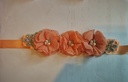 Bruidsriem, bruidscentuur Weddingbelt Peach Chiffon, strass, parels en satijn