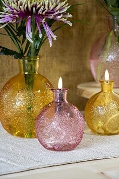 Gekleurd glazen flesje Bologna vaasje,kandelaar Oker  / stuk 12 cm hoog Ø 9.5cm