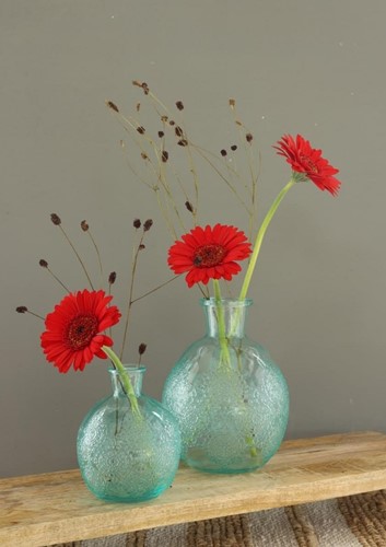 Gekleurd glazen flesje Bologna vaasje,kandelaar Soft Blue  / stuk 12 cm hoog Ø 9.5cm