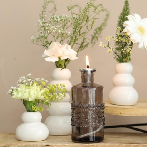 Gekleurd glazen flesje Porto Grijs / stuk Ø7,5 h.14,5 cm