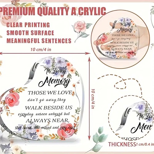 Hart van Epoxy met bloemen In loving memory 10*1 cm Persoonlijk aandenken