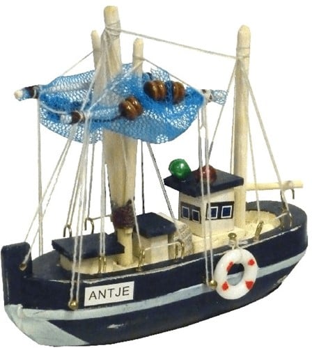 Vissersboot Antiek Blauw/Wit Maritiem 10,5 cm