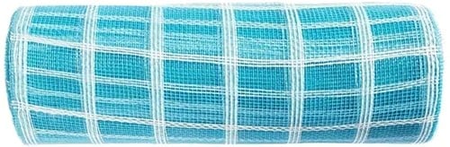 Decomesh Metallic Blauw Wit raster 26 cm rol 9 meter voor kransen en inpakken