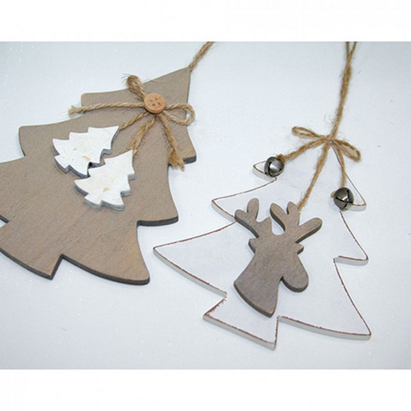 Hanger hout boom Wit met eland handgemaakt 11,5x0,5x15 cm per stuk