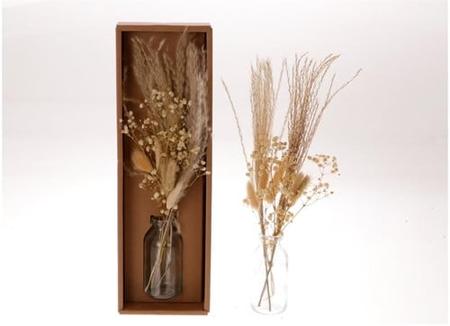 Droogbloemen arrangement in geschenkdoos incl. fles Naturel White