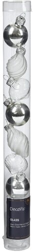 Kerstballen kerstfiguren Glas Zilver ca. 3 cm koker 9 stuks