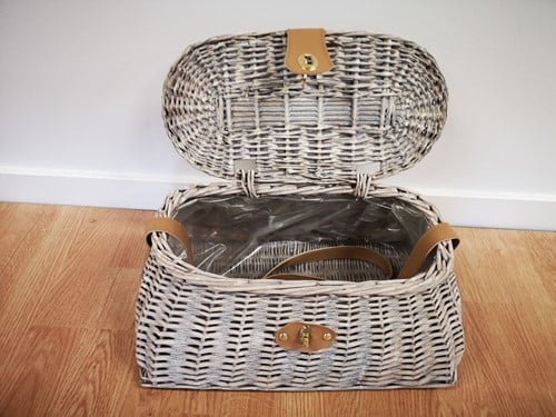 Mand Picknick Pluk Reiskoffer Rotan Whitewash Groot met hengsel sluiting