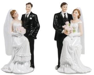 Bruidspaar met boeket 8x5,5x13 cm pak 2 stuks