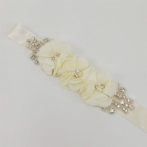 Bruidsriem Weddingbelt Ivory Chiffon strass parels satijn