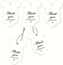 Bloemenkaartjes Thank you for celebrating Wit Baby Rompertje set 50st cadeaulabels met touwtje