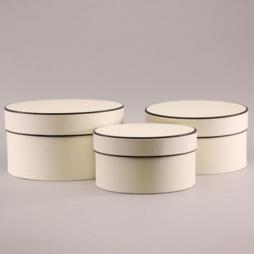Ronde Bloemendozen Crème-Brown trim set van 3