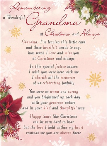 Rouwkaart herdenkingskaart A Wonderful Grandma Christmas & Always 16.5 x 12 cm 