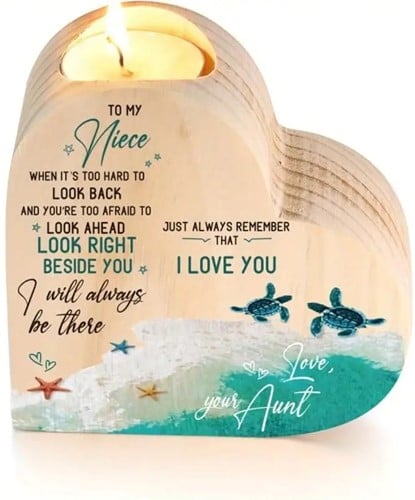 Houten hart voor waxine of kleine ledkaarsen Memoriam nicht 