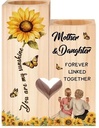 Houten duo Zonnebloemenopdruk open hartje Moeder & Dochter 