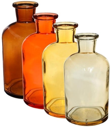 Glas Vaas Fles Riga Bruintinten 12×7 cm Set van 4 