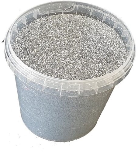 Bloemenglitters Quality Flowerglitter Zilverkleurig maat 1/64 06 mm 15 Hex per emmer 400 gr