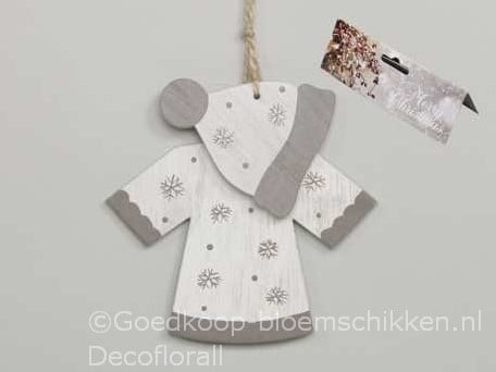 Hangers houten muts en wintertrui Wit Grijs set van 2 stuks