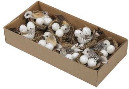 Vogelnestjes met 1 vogel en 2 eitjes 6 cm doos 8 stuks