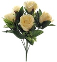 Zijden Rozen met Gips en Blad Ivory Champagne Boeketje 33 cm