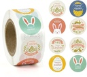 Sluitstickers Happy easter bunny pasen voorjaar rond etiket 2,5 cm rol 500 labels