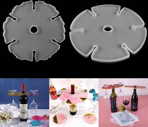 Siliconenmal Wijnrek voor fles en 6 glazen Epoxy resin 16 cm per stuk