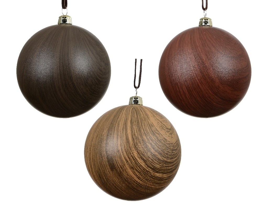 Luxe Kerstballen 8 cm bruin mat houtlook onbreekbaar set 3 stuks