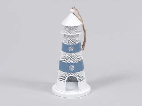 [A-013241] Vuurtoren Wit/Blauw Maritiem 16 cm