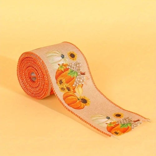 [A-024886] Halloweenlint pompoen zonnebloem Daisy Pumpkin met draad rol 