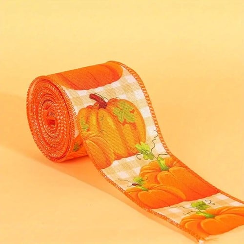 [A-024888] Halloweenlint pompoen zonnebloem Orange White Checked Rood Pumpkin met draad rol 