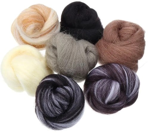 [A-025669] Zuivere wol voor Naaldvilten bruintinten 7 verschillende 35gr 