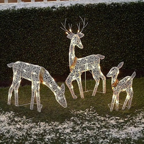 [A-025144] Metalen Frame Rendierfamilie plat zelf in elkaar zetten met verlichting rendieren led