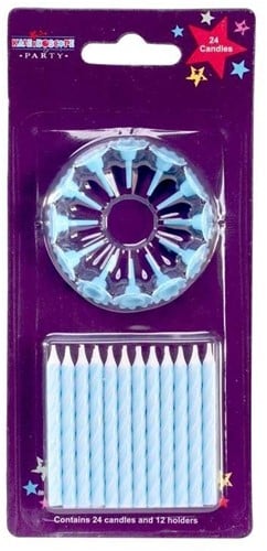 [A-019717] Taartkaarsjes Blauw met houdertjes pakje