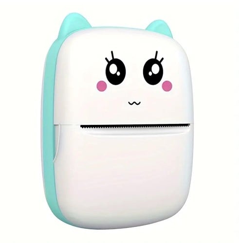 [A-025856] Mini Fotoprinter zwartWit Labelprinter Labelmaker GroenBlauw met de oortjes incl software / st 