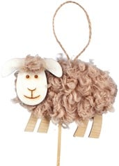[A-011924] Bijsteker Schaap hout fleece 9x7 cm +12 cm los per stuk
