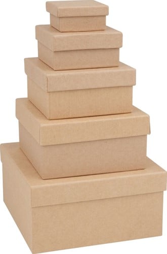 [A-015602] Bloemendoos Vierkant papiermaché set 5 maten