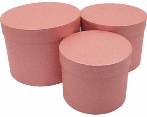 [A-025769] Bloemendoos Set van 3 rond Roze flowerbox cadeau doos