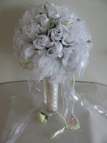 [A-008803] Bruidsboeket Zijdenrozen Luxe 1020 Wit