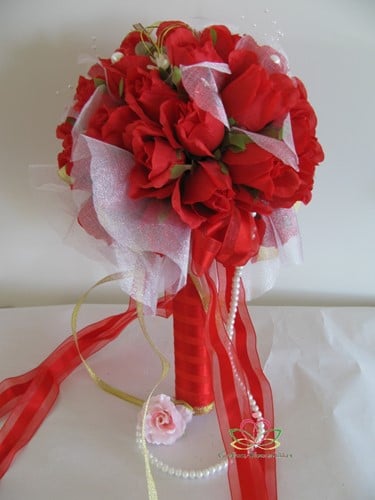 [A-008807] Bruidsboeket Zijdenrozen Luxe 1025 Rood