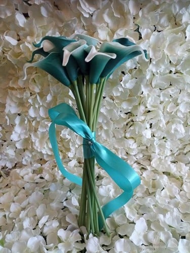 [A-015906] Bruidsboeket Maatwerk Handgebonden Teal +1 corsage 