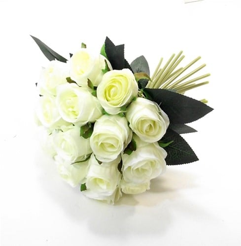 [A-016002] Handgebonden boeket Ivory Zijden rozen 26 cm (18 rozen) Low Budget Boeket Rozen