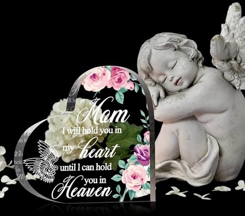 [A-025890] Hart van Epoxy met Bloem Mom Mam I will hold you in my heart 10*1 cm Persoonlijk aandenken