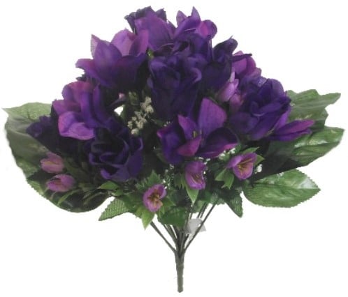 [A-015981] Rouwboeket Zijden Roos Paars Rosebud met Alstroemeria 38 cm