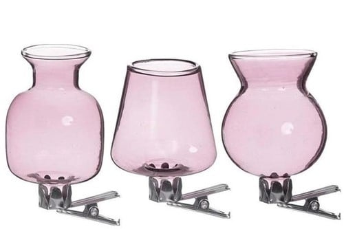 [A-024109] Gekleurd Glazen Flesje Clipper Roze Set 3 stuks met Clip