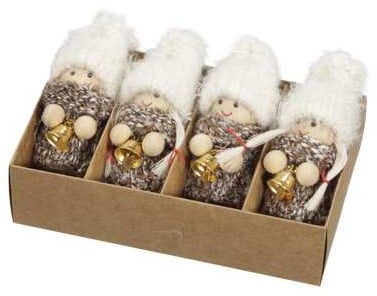 [A-019063] Meisjes kabouter hangers Bruin Wit 7 cm set van 4 stuks