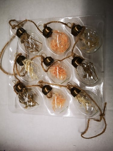 [A-024079] Glazen eieren bollen gevuld met droogbloemen Zalm Wit slinger 120 cm diameter 4 cm 9 stuks