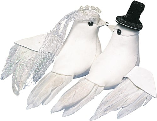 [A-015679] Duivenpaartje met hoed Wit 8 cm NEW