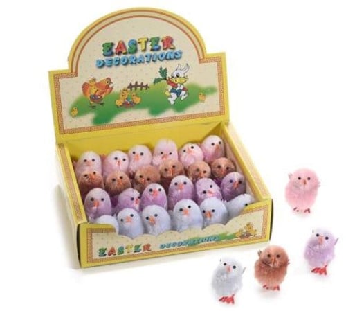 [A-023818] Chenille kuikentjes Lilatinten 4 cm doos 24 stuks