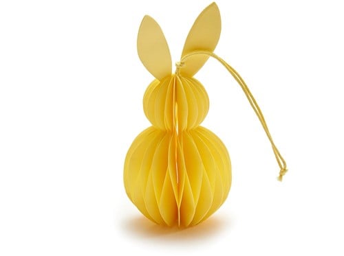 [A-025525] Paashaas Konijntje Honeycomb hanger Geel 6x12 cm