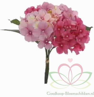 [A-011027] Hortensia Hydrangea Boeketje Pink Zijdenbloem 5 stuks