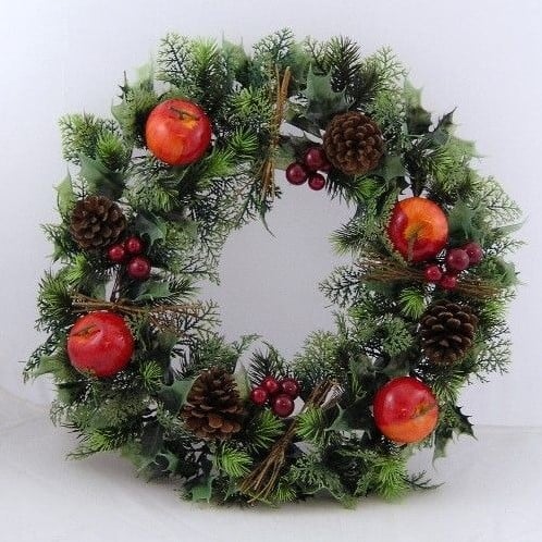 [A-024120] Herfst- en Kerstkrans Kunst 45 cm met Appels en Denneappels